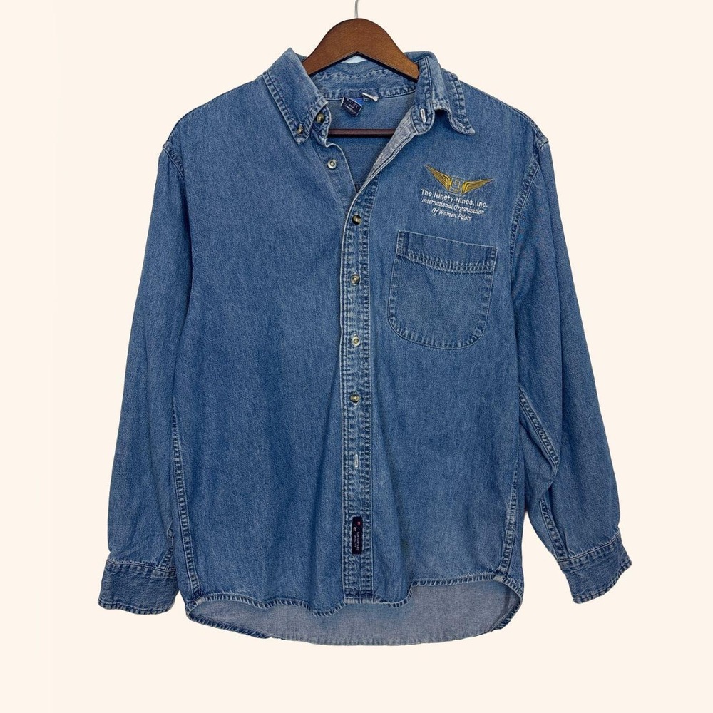 Vintage The Ninety-Nines Women Pilots Embroidered Denim Shirt